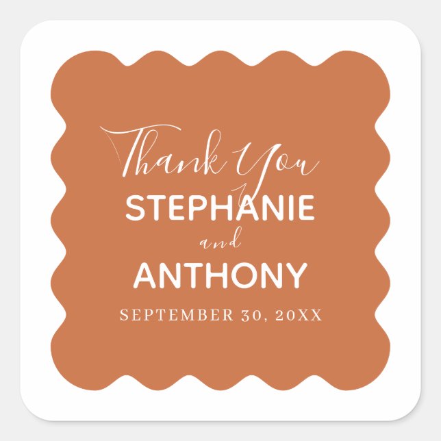 Sticker Carré Rétro 1950 Wavy Edge Mariage en terre cuite (Devant)