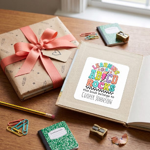 Sticker Carré Rétro abc ce livre appartient à kids ex-libris