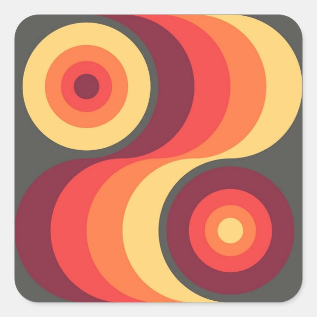 Sticker Carré Retro Abstrait Wavy Rainbow Carrés Abstrait Art (Devant)