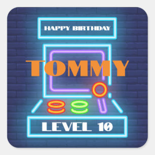 Sticker Carré Retro Arcade Jeu Anniversaire