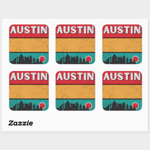 Sticker Carré Retro Austin Texas City State Skyline