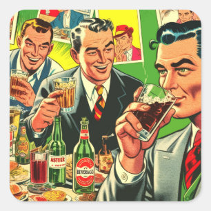 Sticker Carré Retro Bar Boissons Dessins Illustration