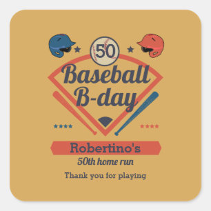 Sticker Carré Retro Baseball Anniversaire Homme 50e Anniversaire