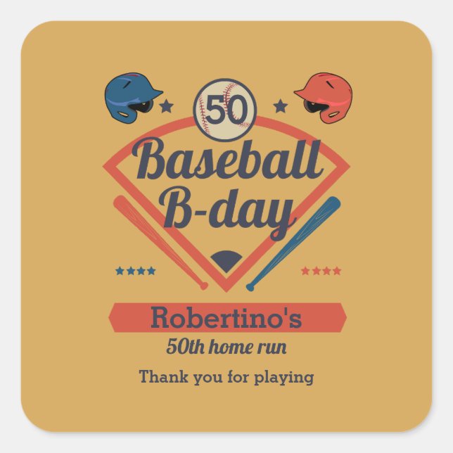 Sticker Carré Retro Baseball B-Day Men's 50th Birthday (Devant)