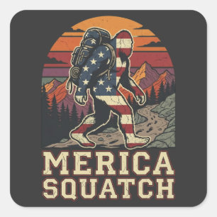 Sticker Carré Retro Bigfoot Sasquatch américain Nature