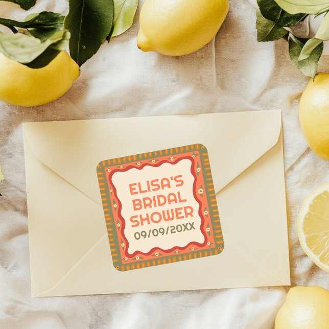 Sticker Carré Retro Boho Fun Mariage sur mesure fait-main Shower (Retro Boho Fun Handmade CUSTOM Bridal Shower Square Sticker
)