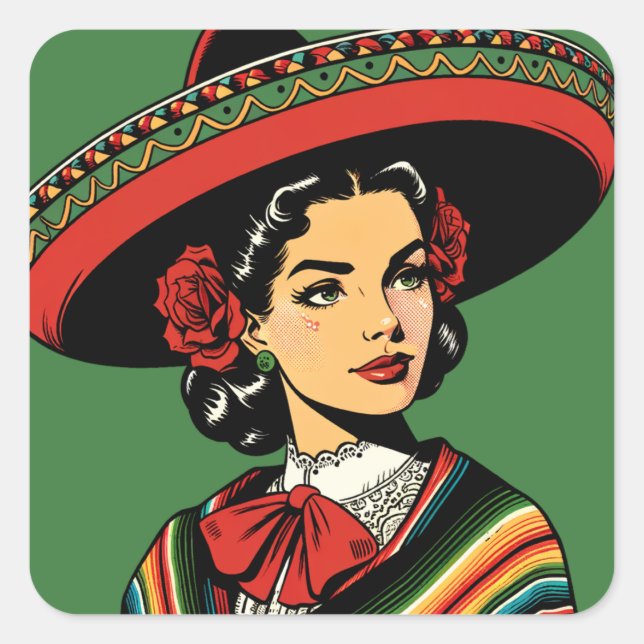 Sticker Carré Retro Cinco de Mayo Fiesta Party Favoriser (Devant)
