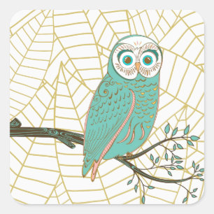 Sticker Carré Rétro conception de hibou d'Aqua