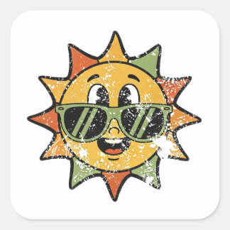 Sticker Carré Retro Cute Sun