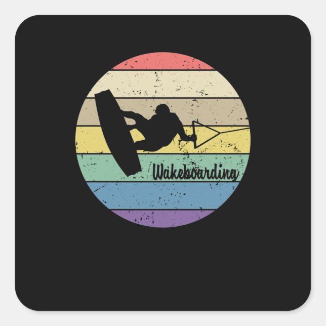 Sticker Carré Rétro de Wakeboarding (Devant)