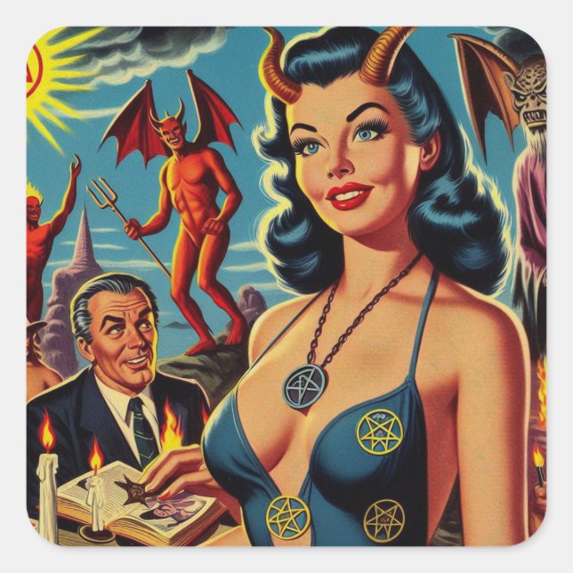 Sticker Carré Retro Devil Girl (Devant)