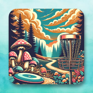 Sticker Carré Retro Disc Golf Psychedelic Art