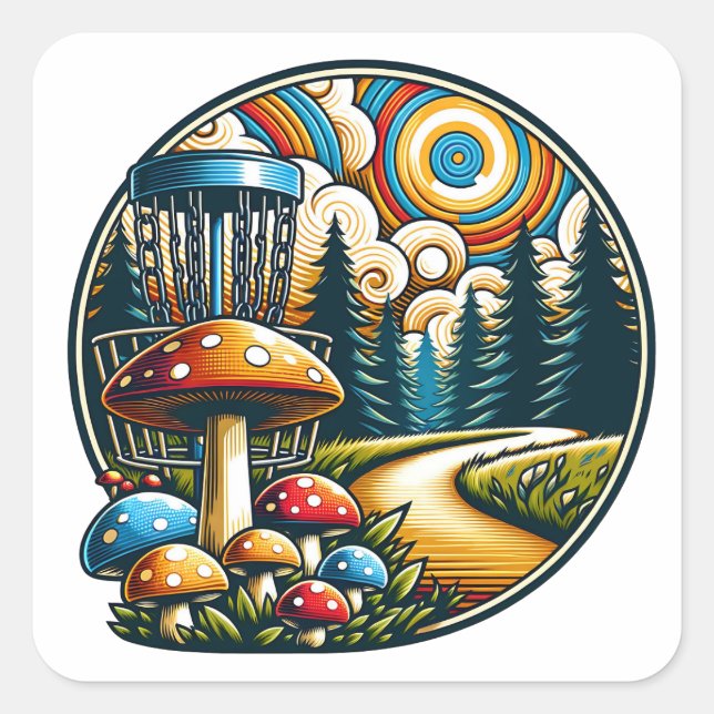 Sticker Carré Retro Disque Golf Psychedelic Ai Art (Devant)