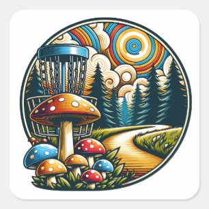 Sticker Carré Retro Disque Golf Psychedelic Ai Art