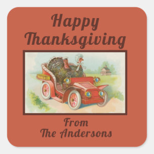 Sticker Carré Retro Drôle Thanksgiving mèmes mignonne Turquie De