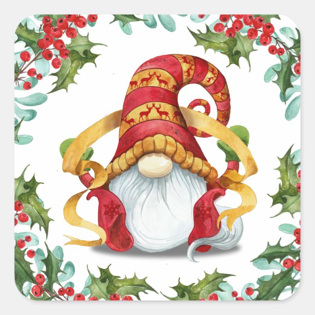 Sticker Carré Retro Elf Gnome Enveloppe Noël (Devant)