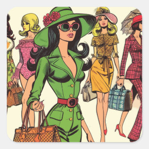 Sticker Carré Retro Fashion Girls Comics