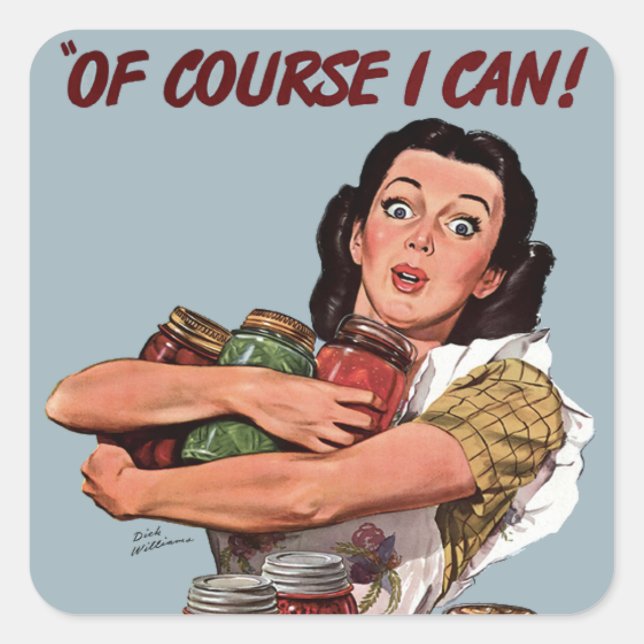 Sticker Carré Rétro Femme Caterer Cuisiner Oui Je Peux! (Devant)