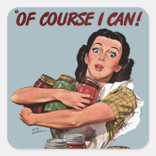 Sticker Carré Rétro Femme Caterer Cuisiner Oui Je Peux!