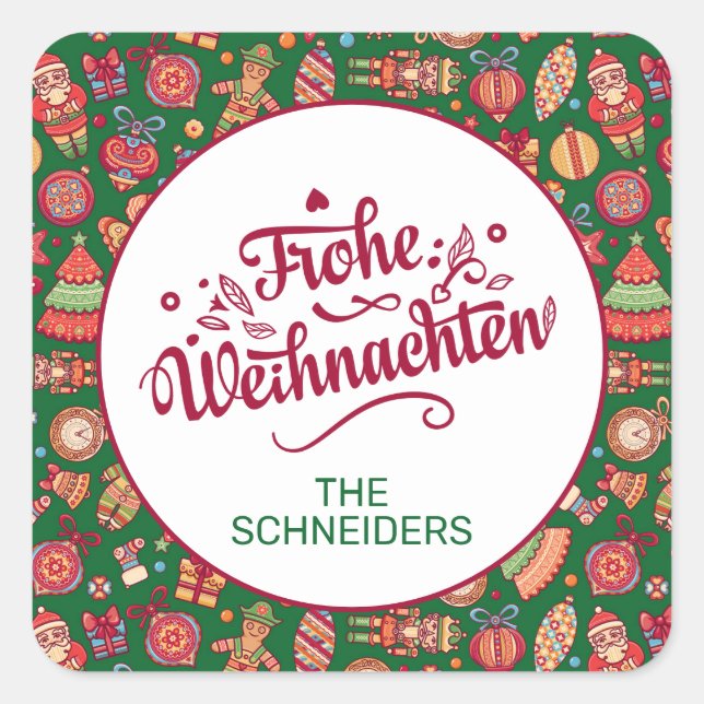 Sticker Carré Retro Frohe Weihnachten Personnalisé (Devant)