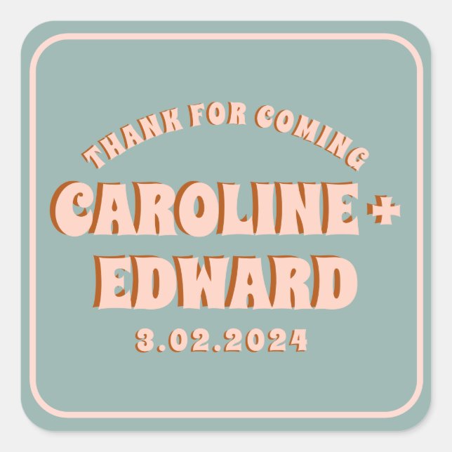 Sticker Carré Retro Funky Super couleur Mariage rose (Devant)