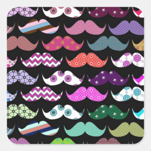 Sticker Carré Retro Funny Girl Mustache Motif de moustache