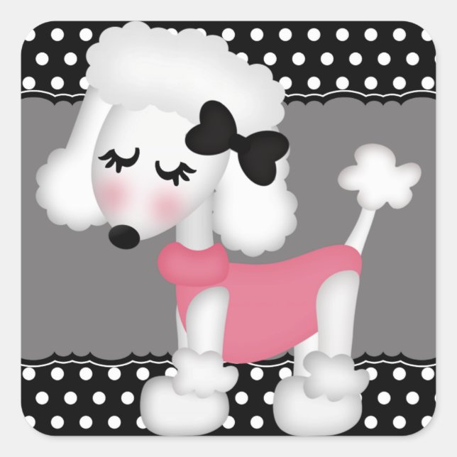 Sticker Carré Retro Girly Paris Poodle Dog (Devant)