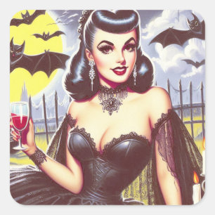Sticker Carré Retro Goth Vampire Pin-up