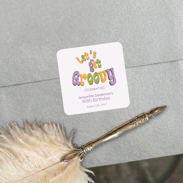 Sticker Carré Retro Groovy 60th Birthday Party Envelope Seals (Créateur téléchargé)