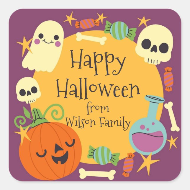 Sticker Carré Retro Halloween Éffrayant (Devant)