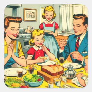 Sticker Carré Retro Happy Family Comics