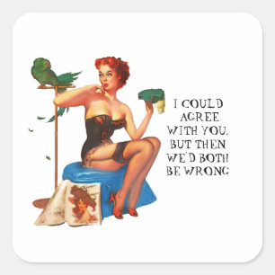 Sticker Carré Retro Humour ménagère fille à la broche