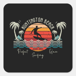 Sticker Carré Retro Huntington Beach Surf