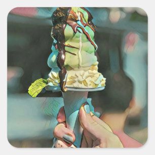 Sticker Carré Retro ice cream popsicle