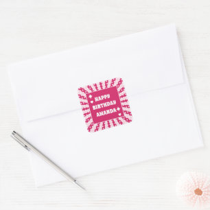 Sticker Carré Retro Magenta Reine Des Coeurs Anniversaire
