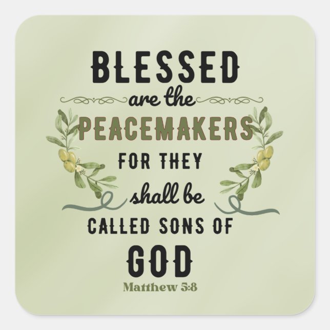 Sticker Carré Retro Matthew 5:9 Olive Branch Aquarelle (Devant)