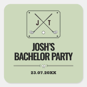 Sticker Carré Retro Moderne Monogram Golf Sortie Bachelor Party