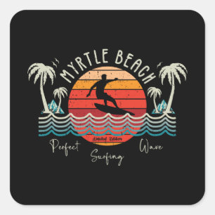 Sticker Carré Retro Myrtle Beach Surf