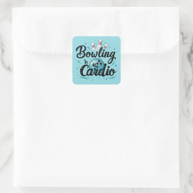 Sticker Carré Retro Neon "Bowling Is My Cardio" Funny Bowling (Sac)