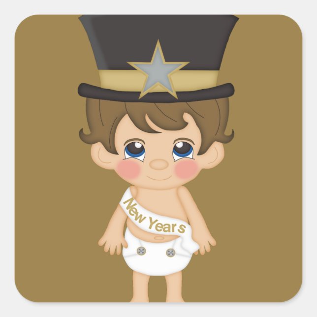 Sticker Carré Retro Nouvel An Bébé Nouvel An (Devant)