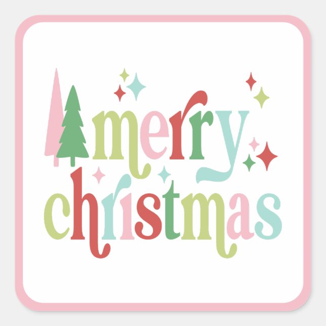 Sticker Carré Retro Pastel Joyeux Noël (Devant)