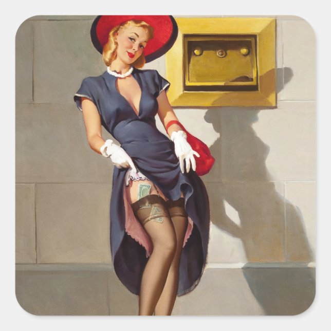 Sticker Carré Retro Pin-Up Girl (Devant)