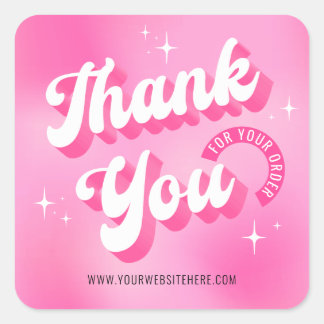 Sticker Carré Retro Pink Logo Girly Business Thank You For Order