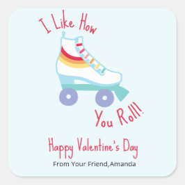 Sticker Carré Retro Rainbow Roller Skate de classe Valentine