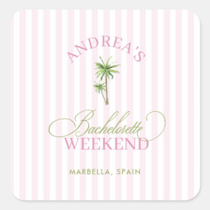 Sticker Carré Rétro Rose & Vert Palmier Plage Enterrement de Vie