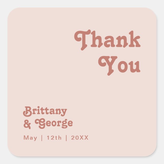 Sticker Carré Rétro simple | Blush rose Merci de mariage préféré (Devant)
