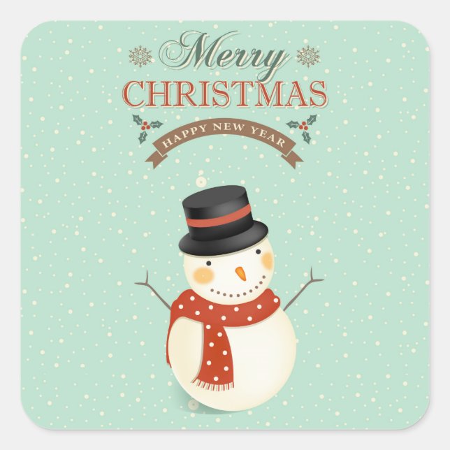 Sticker Carré Retro Snowmen Bonne année Joyeux Noël (Devant)