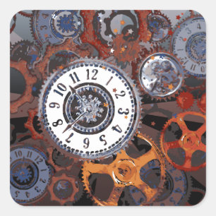 Sticker Carré Retro steampunk pièces, engrenages et cogs imprime