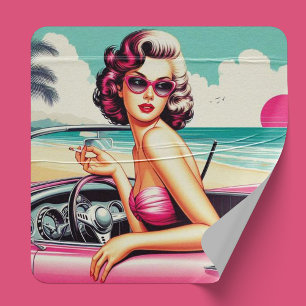 Sticker Carré Retro Summer Girl
