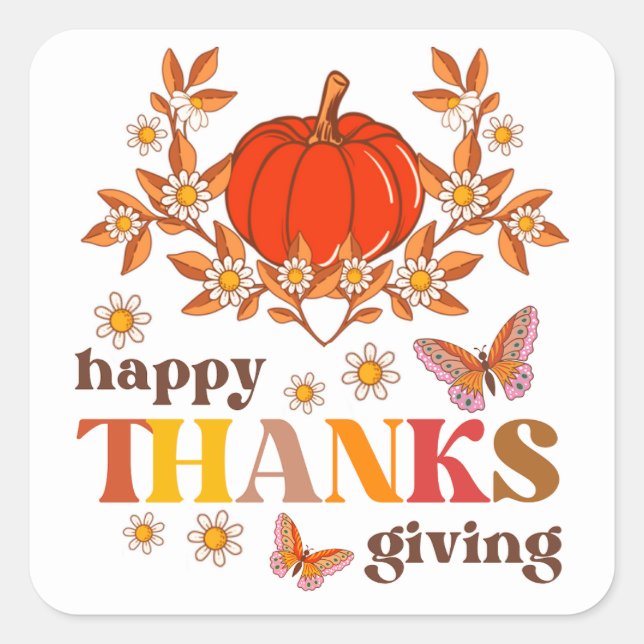 Sticker Carré Rétro Super Daisy Citrouille Hippie Thanksgiving (Devant)